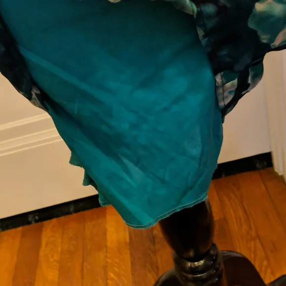 Teal green floral dress with slip dress underneath - Picture 3 of 5